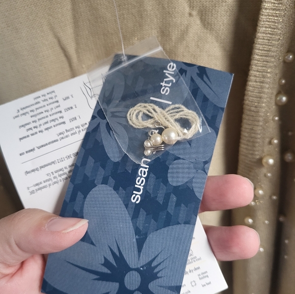 New with tags susan graver style Womens 1X sweater Cardigan gold glittered pearl - Picture 5 of 8